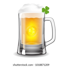 Light beer mug with foam. Vector illustration made with mesh and gradients. For St. Patrick's day or Octoberfest design