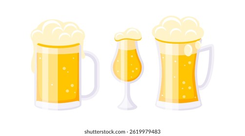 Light beer is overflowing in various glasses, ready for a toast or celebration
