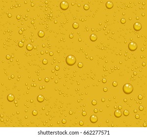 Light beer transparent drops of dew on yellow background. Vector illustration