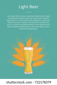 Light beer weizen glass on ears of wheat vector. Glassware of light alcohol drink with bubbles, symbol of Oktoberfest or Octoberfest festival