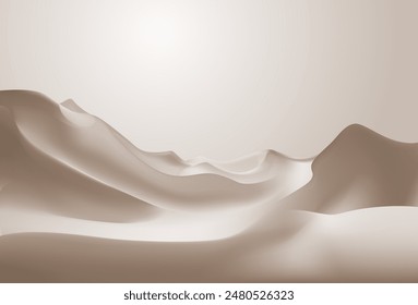 Fondo beige claro, fondo geométrico Abstractas con Formas líquidas. Montañas doradas, desiertos, dunas de arena u olas de oro rico fluyen de lujo elegante soporte de exhibición de la plataforma de productos cosméticos. Vector