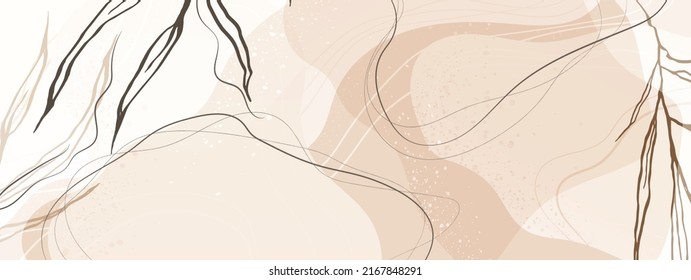 Light beige background in soothing colors with tropical leaves and abstract shapes. Vector illustration for text, banners, wallpapers, background, sales, discounts, promotions, etc.