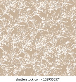 Light beige background from white contour flowers. Texture for the decoration of fabrics, tiles and paper and wallpaper on the wall.