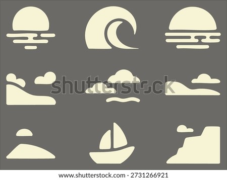 Light Beige Beach and Sea Icons on Gray Background.