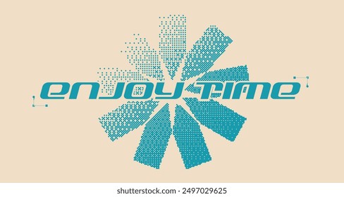 Light Beige and Blue Halftone Label Banner Template, Y2K Styled Typography with Pixelated Gradient Star Mark