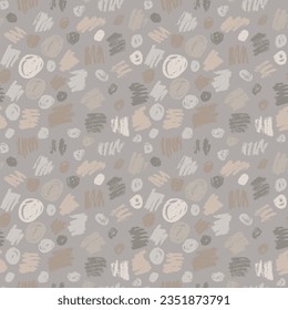 Light Beige Chalk Painted Grunge Circles and Strokes Seamless Pattern.