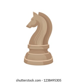 Light beige chess piece - knight horse . Wooden figurine of board game. Leisure theme. Flat vector icon