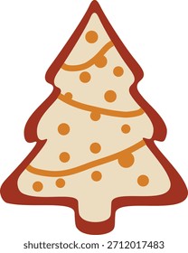 Hellbeiger Weihnachtsbaum mit weicher, orangefarbener Girlande und Punkten. Perfekt für warme, gemütliche Urlaubsgrafiken.