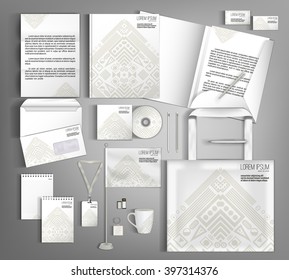 Light beige corporate identity template design with  ethno pattern. Business set stationery.
