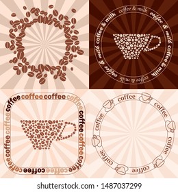 light beige and dark brown coffee backgrounds with coffee beans and cups - vector set