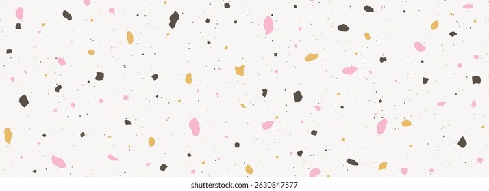 Light beige Terrazzo seamless pattern. Repeated granite stone texture. Color Italian mosaic surface design for paving, floor tile swatch, decoration. Vector repeated Venetian marble background concept