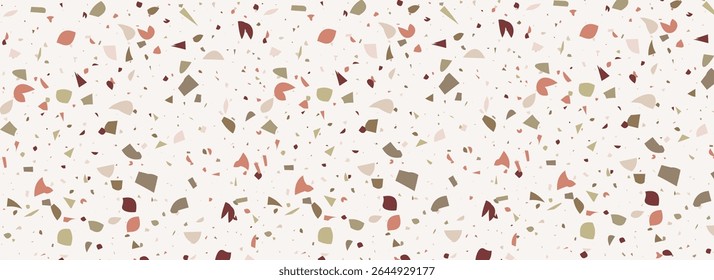 Light beige Terrazzo seamless pattern. Repeating granite stone texture. Colored Italian mosaic surface design for paving, floor tile swatch, decoration. Venetian marble background concept.