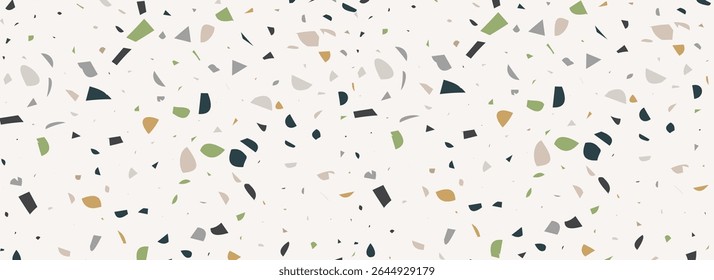 Light beige Terrazzo seamless pattern. Repeating granite stone texture. Colored Italian mosaic surface design for paving, floor tile swatch, decoration. Venetian marble background concept.