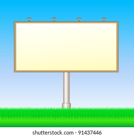 light big board on background with blue sky and green grass