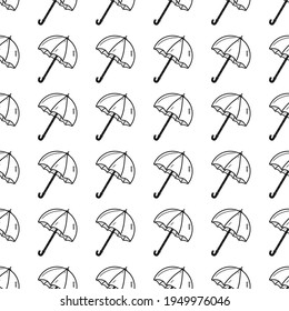 Light black contour umbrella pattern. Idea for decors, ornaments, wallpapers, gifts, damask, paper, covers, templates, celebrations, summer autumn holidays, natural rainy themes. Isolated vector art.