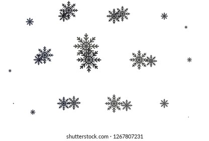 Light Black vector cover with beautiful snowflakes. Snow on blurred abstract background with gradient. New year design for your ad, poster, banner.