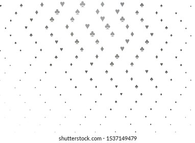 Light Black vector cover with symbols of gamble. Blurred decorative design of hearts, spades, clubs, diamonds. Template for business cards of casinos.