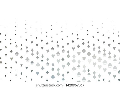 Light Black vector pattern with symbol of cards. Illustration with set of hearts, spades, clubs, diamonds. Template for business cards of casinos.