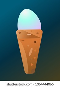 Light bleu-purple Easter egg in ice cream cone with ellipses ornament.