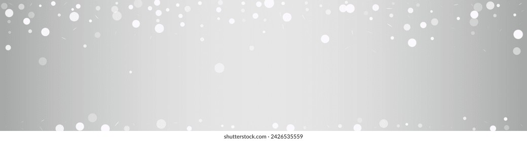 Light Blizzard Vector Silver Panoramic Background. New Snowfall Card. White Fantasy Design. Falling Snowflake Banner.