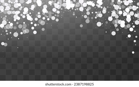 Light Blizzard Vector Transparent Background. Falling Snowflake Illustration. Winter Holiday Texture. Christmas Snow Pattern.