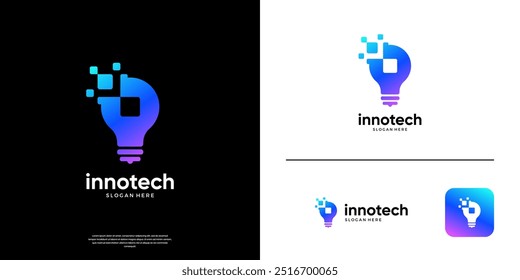 Plantilla de logotipo de tecnología de bombilla ligera. Innovación Abstractas en diseño de logotipos digitales.