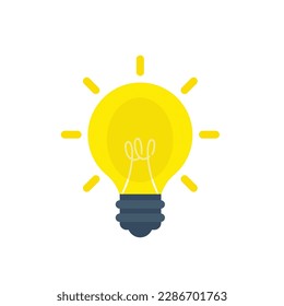 light Blub vector icon, yellow light bulb. Light blub vector with electric inside and rays shine, creative thinking. Idea concept, Flat vector design.