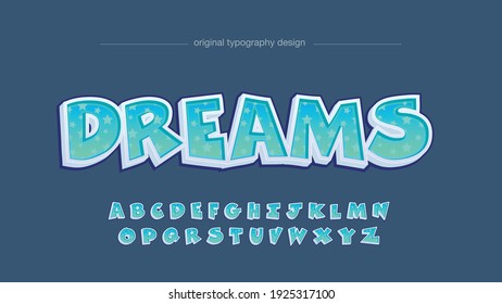 Light Blue 3D Modern Stars Pattern Cartoon Game Logo Artistic Font Typography