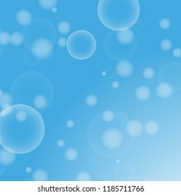 Light blue abstract background with a bokeh in the form of circles. Underwater world with air bubbles. Vector illustration