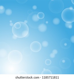 Light blue abstract background with a bokeh in the form of circles. Underwater world with air bubbles. Vector illustration
