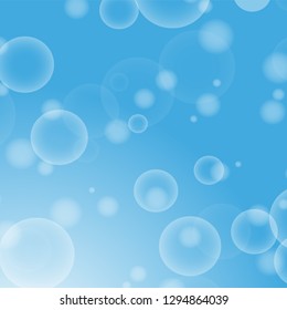 Light blue abstract background with a bokeh in the form of circles. Underwater world with air bubbles. Vector illustration