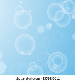 Light blue abstract background with a bokeh in the form of circles. Underwater world with air bubbles. Vector illustration