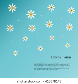 Light blue abstract background with flowers daisies. Vector background for placing of your text