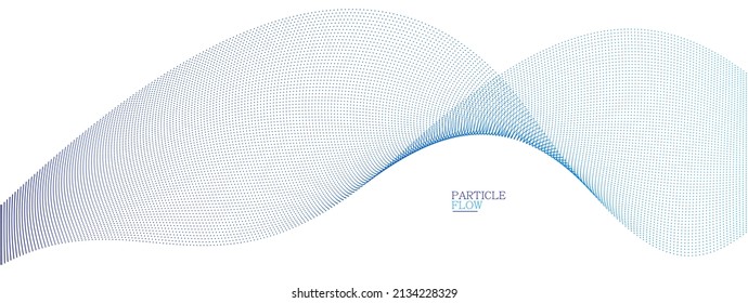 Light blue abstract background, vector wave of flowing particles, curvy lines of dots in motion, technology and science theme, airy and ease futuristic illustration.