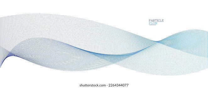 Light blue abstract background, vector wave of flowing particles, curvy lines of dots in motion, technology and science theme, airy and ease futuristic illustration.