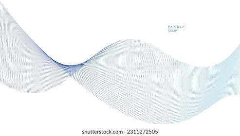 Light blue abstract background, vector wave of flowing particles, curvy lines of dots in motion, technology and science theme, airy and ease futuristic illustration.