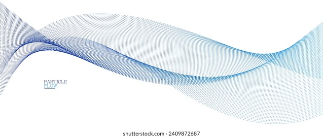 Light blue abstract background, vector wave of flowing particles, curvy lines of dots in motion, technology and science theme, airy and ease futuristic illustration.