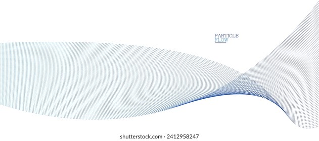 Light blue abstract background, vector wave of flowing particles, curvy lines of dots in motion, technology and science theme, airy and ease futuristic illustration.