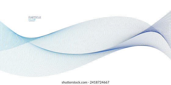 Light blue abstract background, vector wave of flowing particles, curvy lines of dots in motion, technology and science theme, airy and ease futuristic illustration.