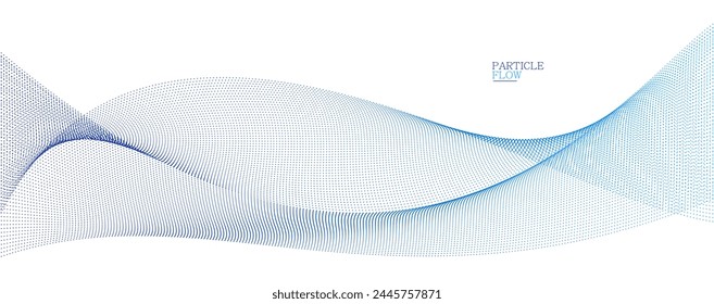 Light blue abstract background, vector wave of flowing particles, curvy lines of dots in motion, technology and science theme, airy and ease futuristic illustration.