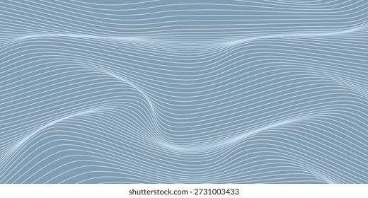 Light Blue Abstract Background with White Wavy Topographic Lines. Minimalist Vector Pattern of Smooth Flowing Contours and Liquid Motion. Professional Design Texture for Modern Web Banners, Technical Documents, Corporate Identity Backdrops, and Minimalist Digital Art. Clean Aesthetic Line Art.