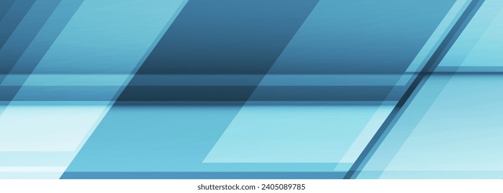 Diseño de fondo de banner abstracto azul claro con formas geométricas. Ilustración vectorial ancha