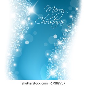 Light blue abstract Christmas background with white snowflakes