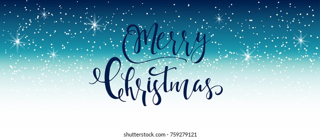 Light blue abstract Christmas background with white sparkling snowflakes