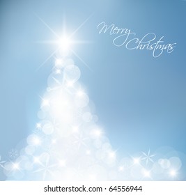 Azul-claro Árvore de Natal abstrata feita de luz e flocos de neve