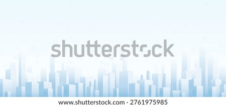 Light blue abstract cityscape skyline with skyscrapers and location pin icons