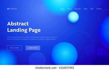 Light Blue Abstract Geometric Circle Shape Landing Page Background. Colorful Design Gradient Style Pattern. Creative Soft Neon Ball Element for Website Web Page. Flat Cartoon Vector Illustration