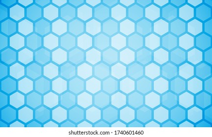 Hellblauer abstrakter sechseckiger Hintergrund. Modernes technologisches Banner. Folie zur medizinischen Präsentation. Farbige futuristische Wabenvorlage. Wissenschaftslabor Technologie Hintergrund. geometrisches Muster des Cybernetzwerks