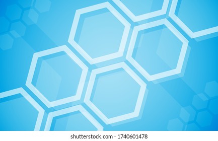 Light blue abstract hexagonal background. Modern technology banner. Medical presentation slide. Colorful futuristic honeycomb template. Science lab tech background. Cyber network geometric pattern