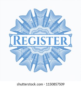 Light blue abstract linear rosette with text Register inside